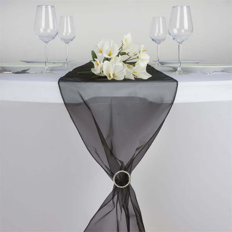 10 Pack Black Sheer Organza Table Runners - 14"x108"