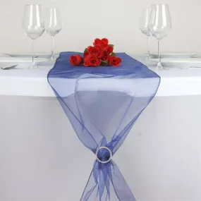 10 Pack Navy Blue Sheer Organza Table Runners - 14"x108"