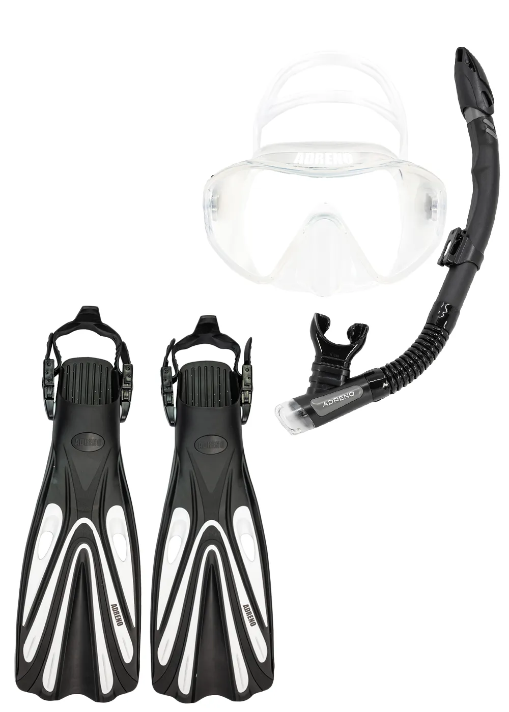 Adreno Moray Mask - Snorkel & Fin Combo - Black and Clear