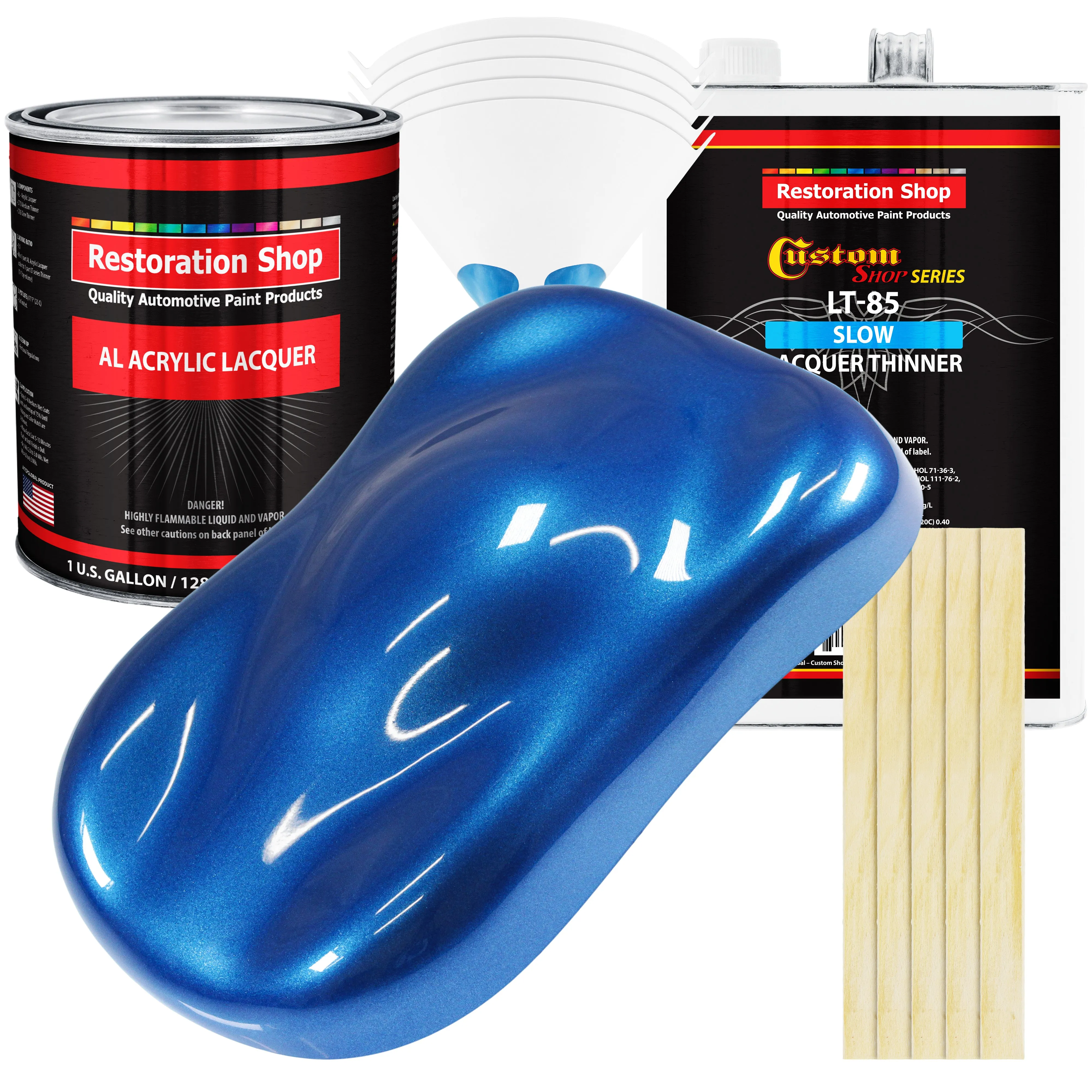 Burn Out Blue Metallic - Acrylic Lacquer Auto Paint - Complete Gallon Paint Kit with Slow Dry Thinner - Pro Automotive Car Truck Refinish Coating