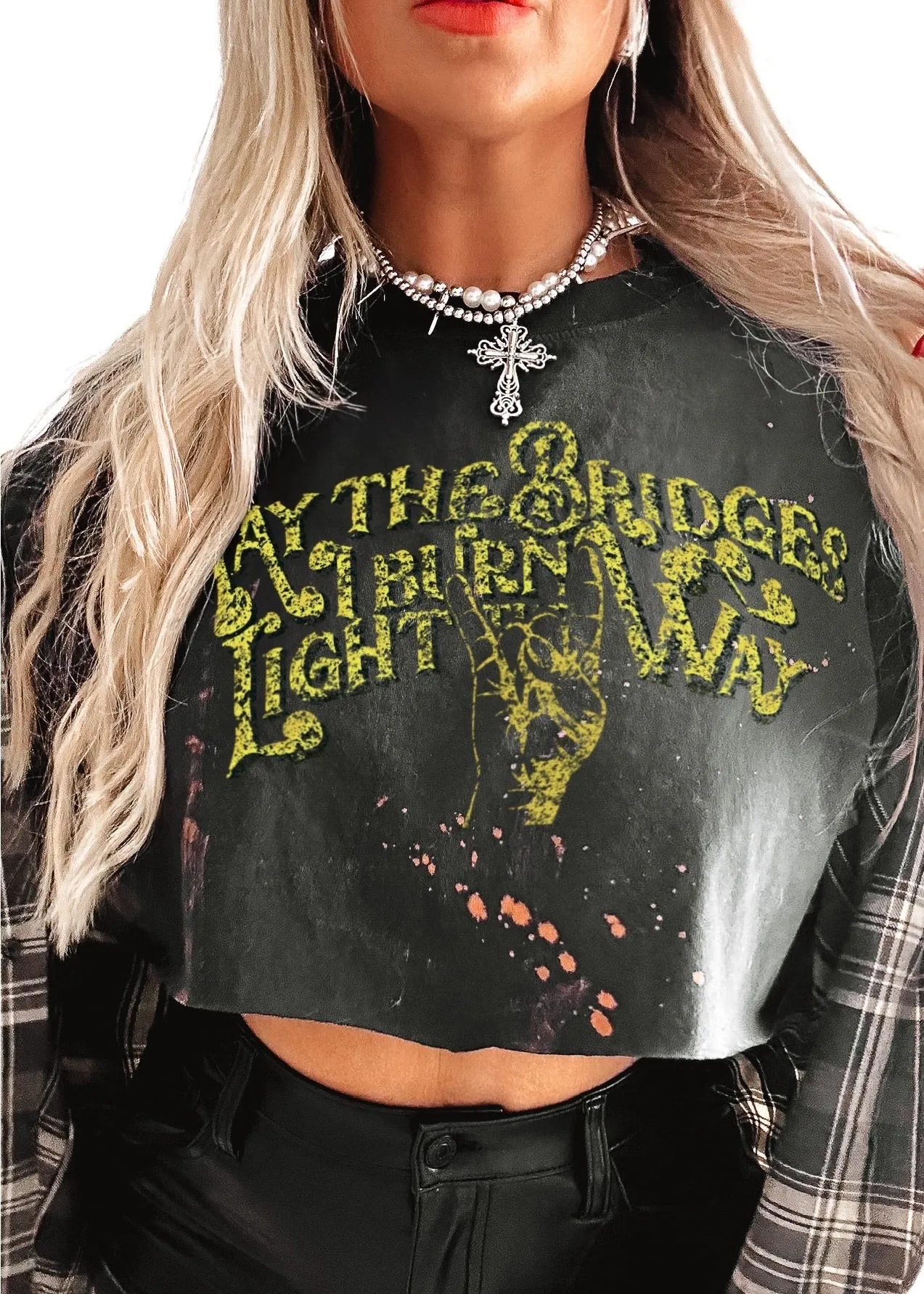 CROPPED MAY THE BRIDGES I BURN LIGHT THE WAY BLEACHED OUT GRAPHIC TEE