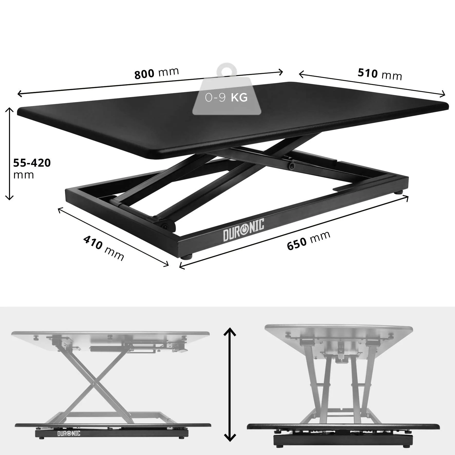 Duronic Sit-Stand Desk DM05D10 | Height Adjustable Office Workstation | 80x51cm Platform | Raises from 5.5-42cm | Riser for PC Computer Screen, Keyboard, Laptop | Ergonomic Desktop Table Converter…