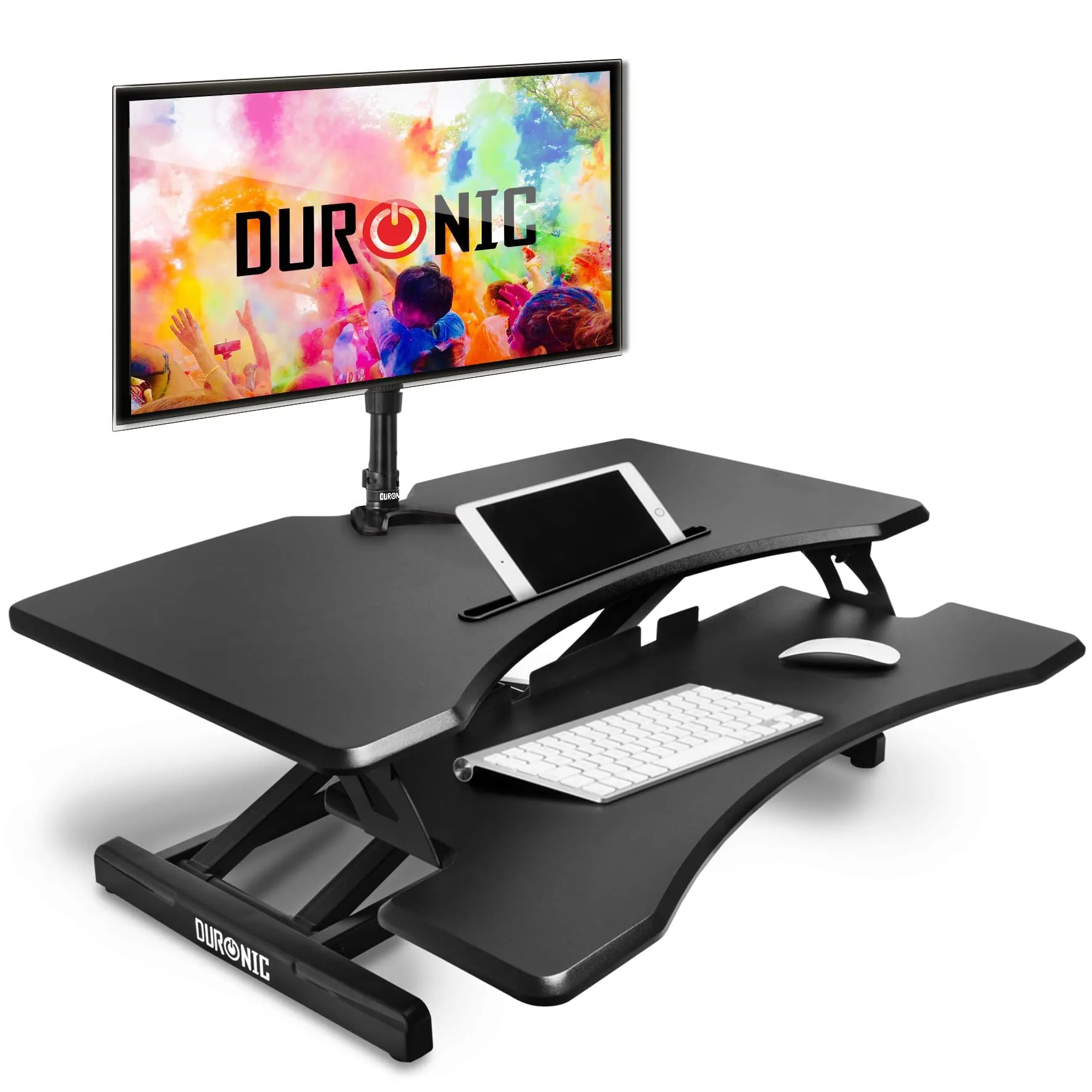 Duronic Sit-Stand Desk DM05D17 | Height Adjustable Office Workstation | 82x45cm Platform | Raises from 12-49cm | Riser for PC Computer Screen, Keyboard, Laptop | Ergonomic Desktop Table Converter