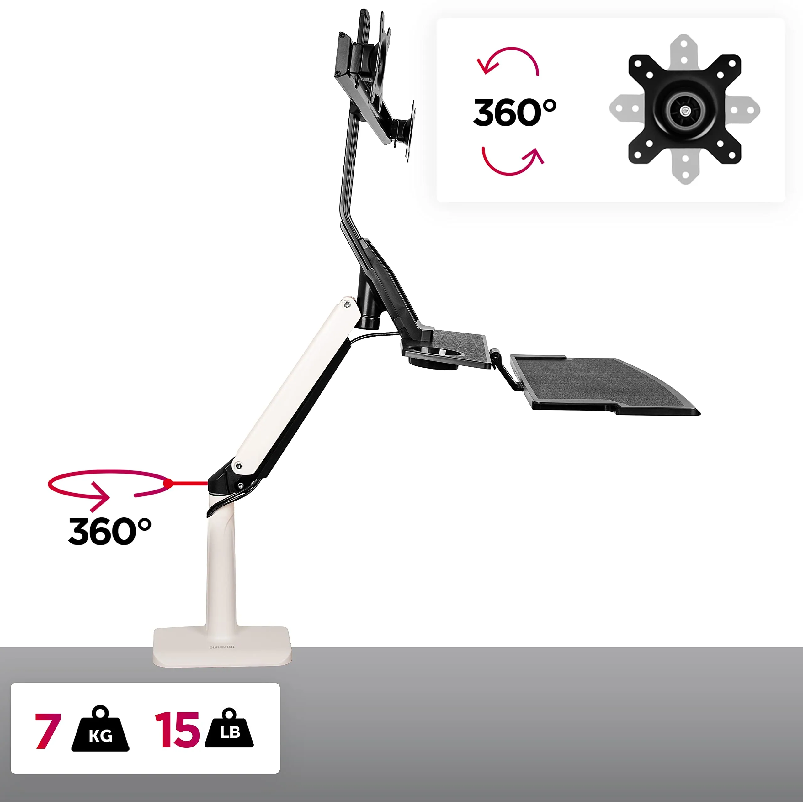 Duronic Sit Stand Desk Mount DM1K1X2 | Wall Mountable | Height Adjustable Riser | For 2 LCD/LED Monitors | Dual Screen | Gas Powered Monitor Arm with Keyboard Tray | Elevated Workstation Converter