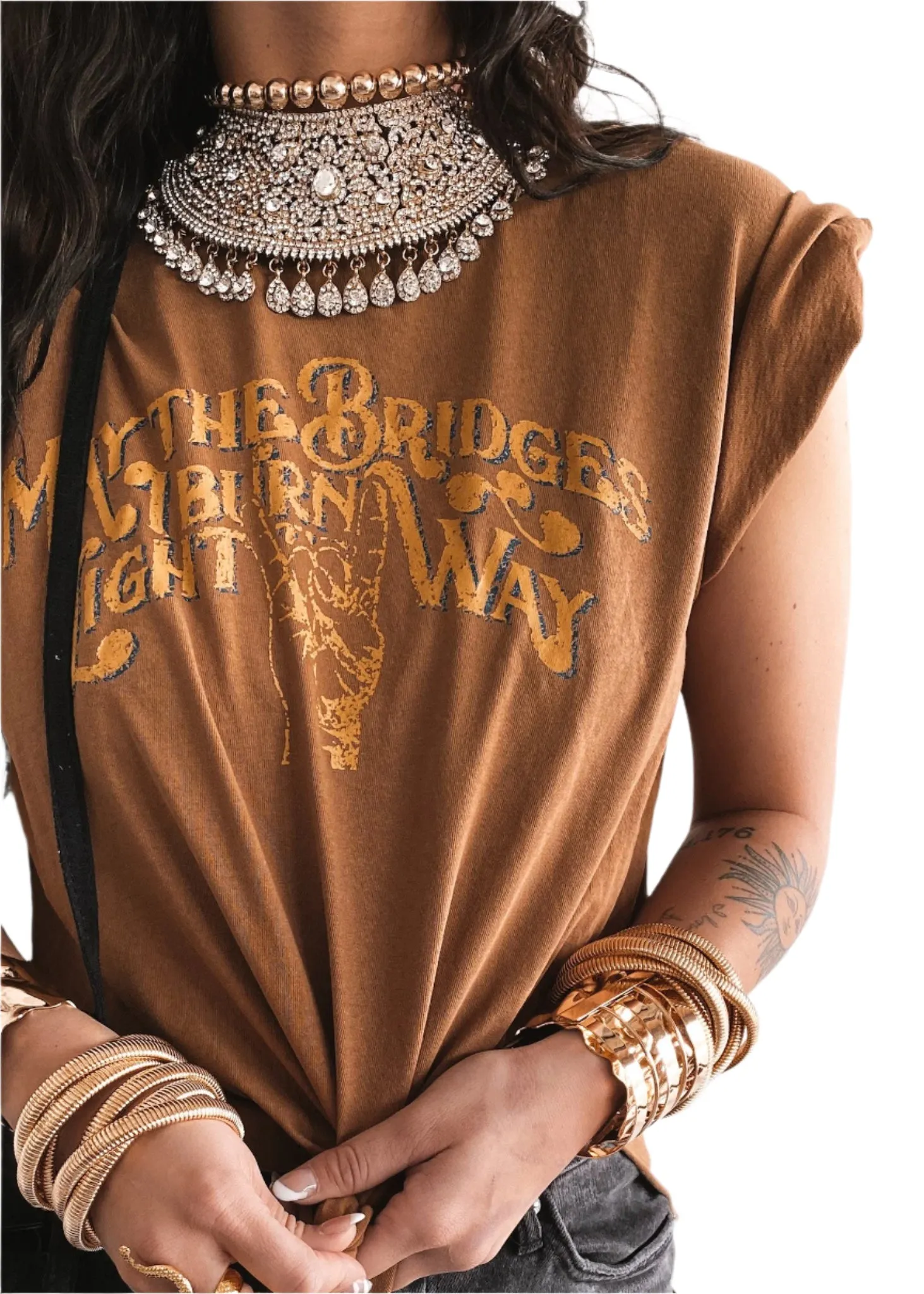 FINAL SALE: MAY THE BRIDGES I BURN LIGHT THE WAY SIDE SLIT TEE