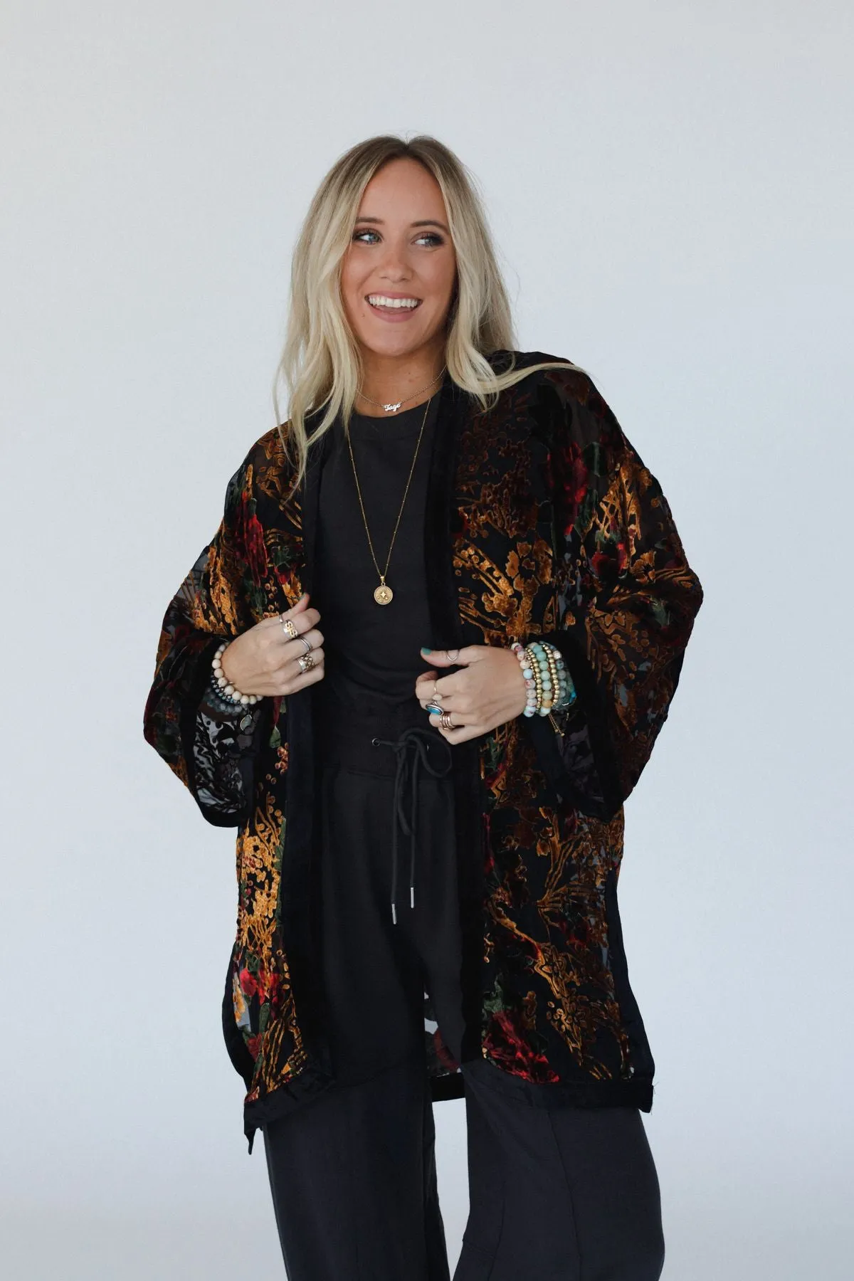 Mirren Velvet Kimono - Black Mutli