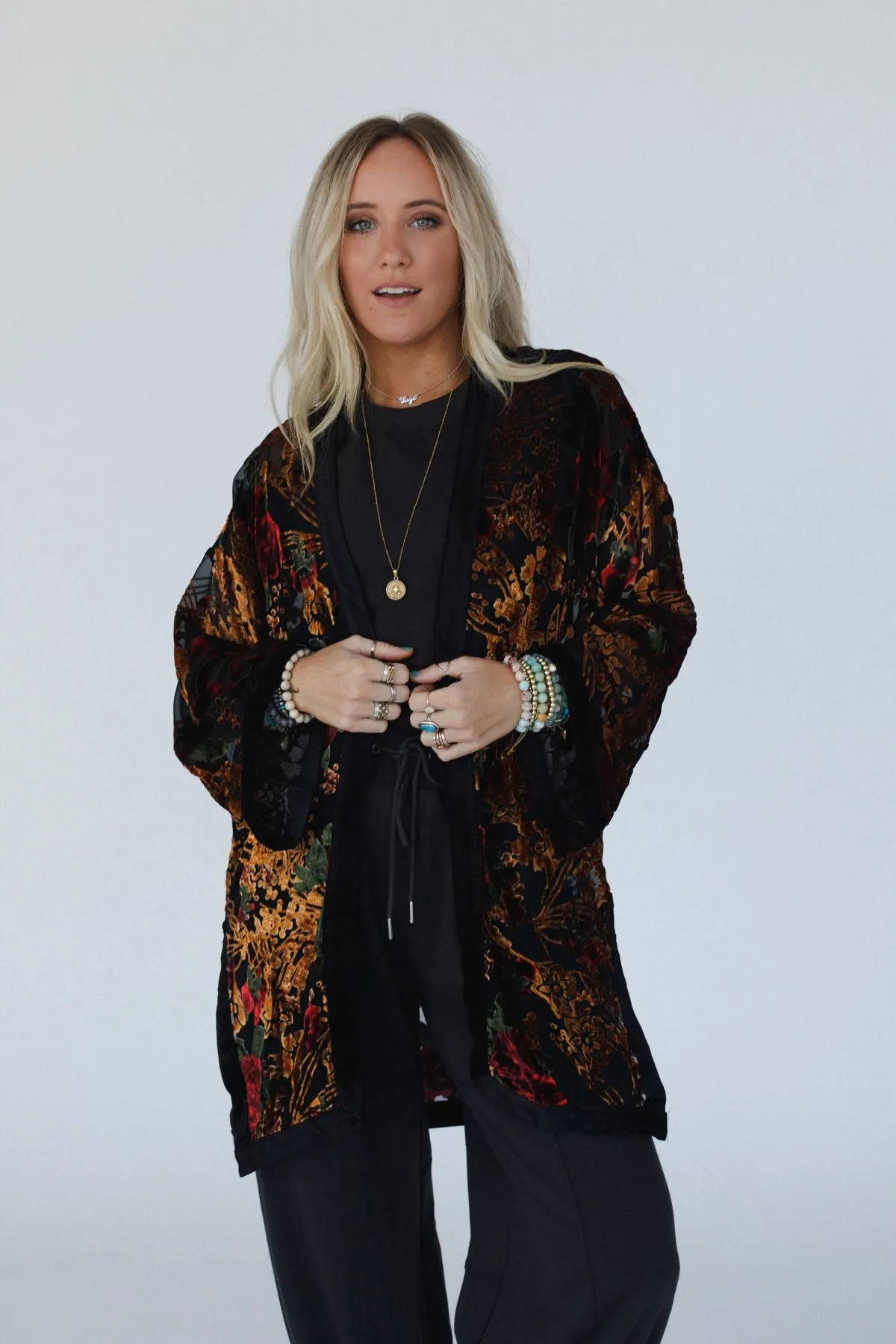 Mirren Velvet Kimono - Black Mutli