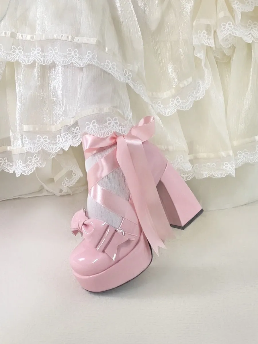 [Miss Variety] - Removable Ribbon Bow High Heels