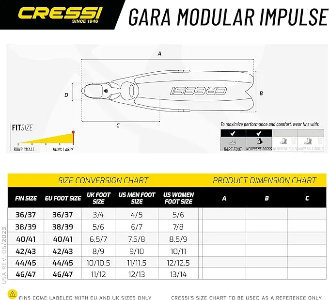 Open Box Cressi Gara Modular Impulse Fins for Freediving - Blue Metal, Size: 40/41