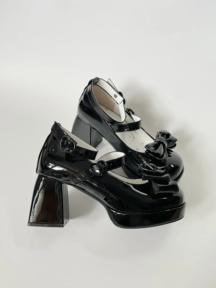 Original bow heart thick high heels