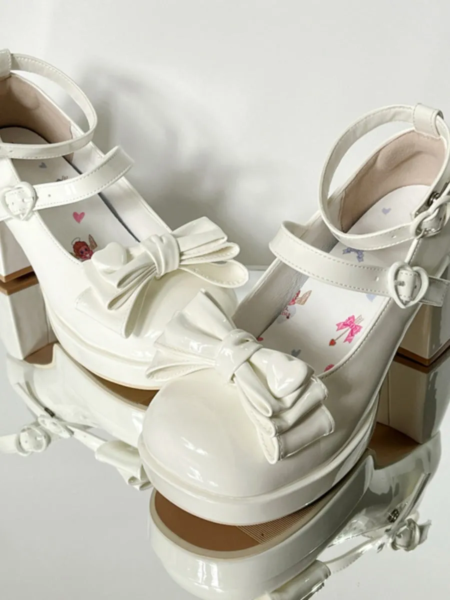 Original bow heart thick high heels