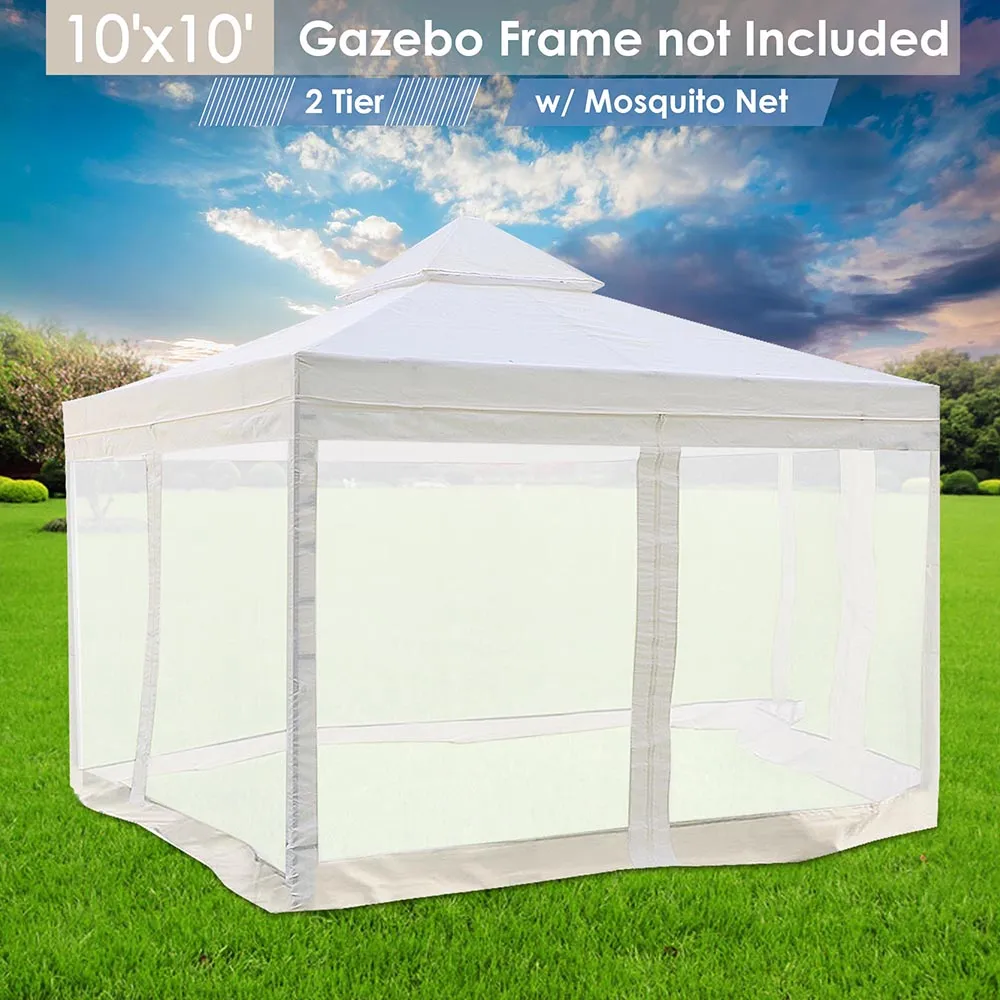 TheLAShop 10x10 ft Gazebo Top Replacement with Netting Ivory