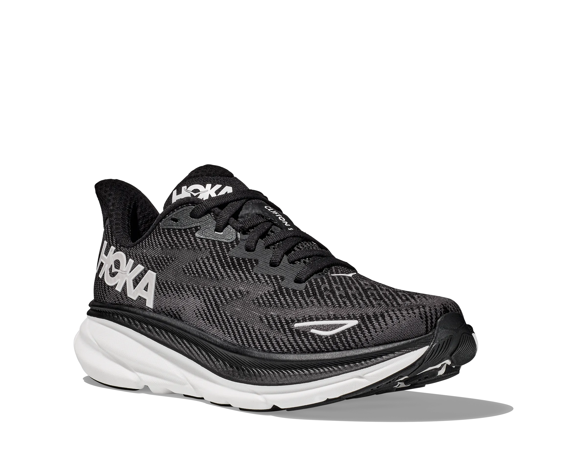 Women's HOKA Clifton 9 Running Shoe in Black / White