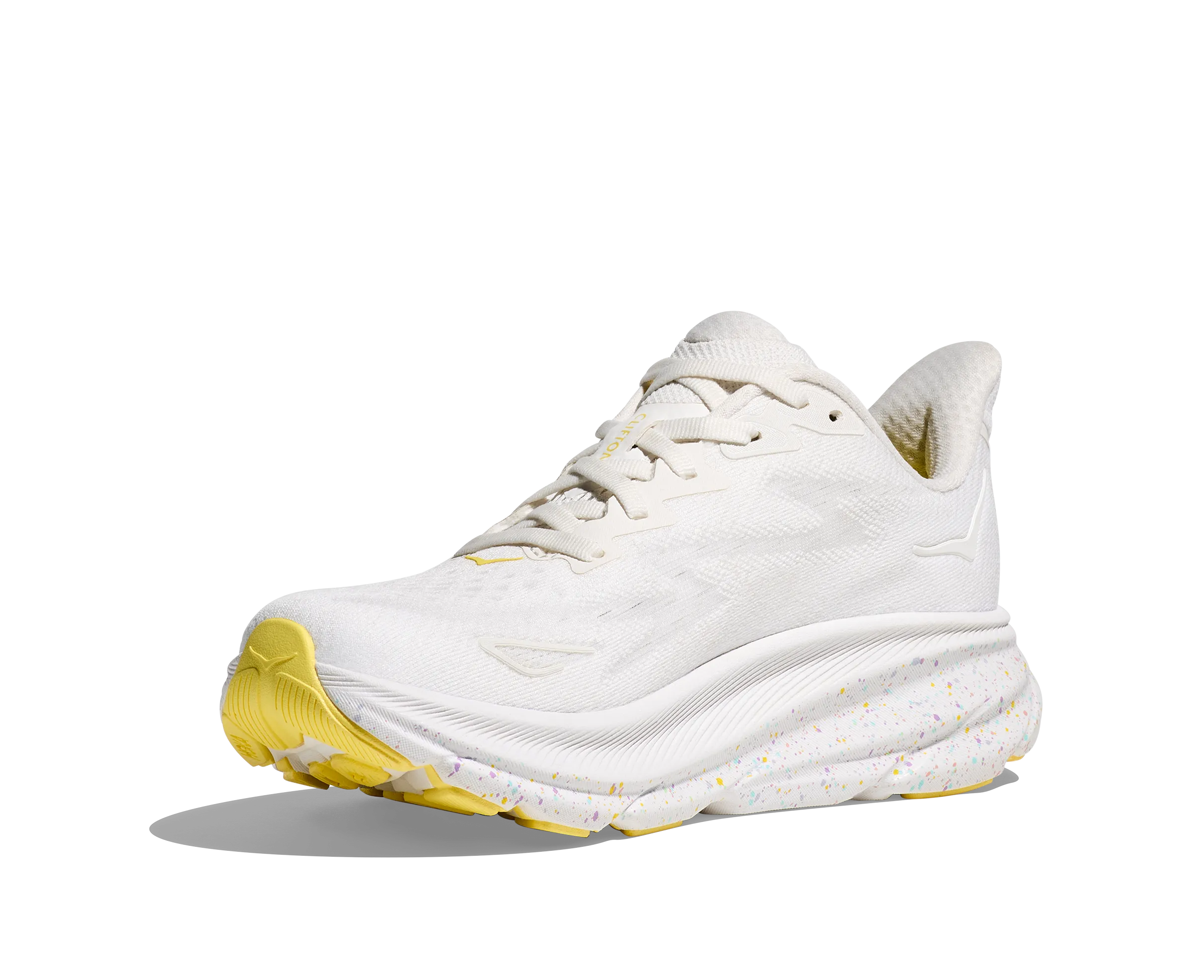 Women's HOKA Clifton 9 Running Shoe in White / Lemonade