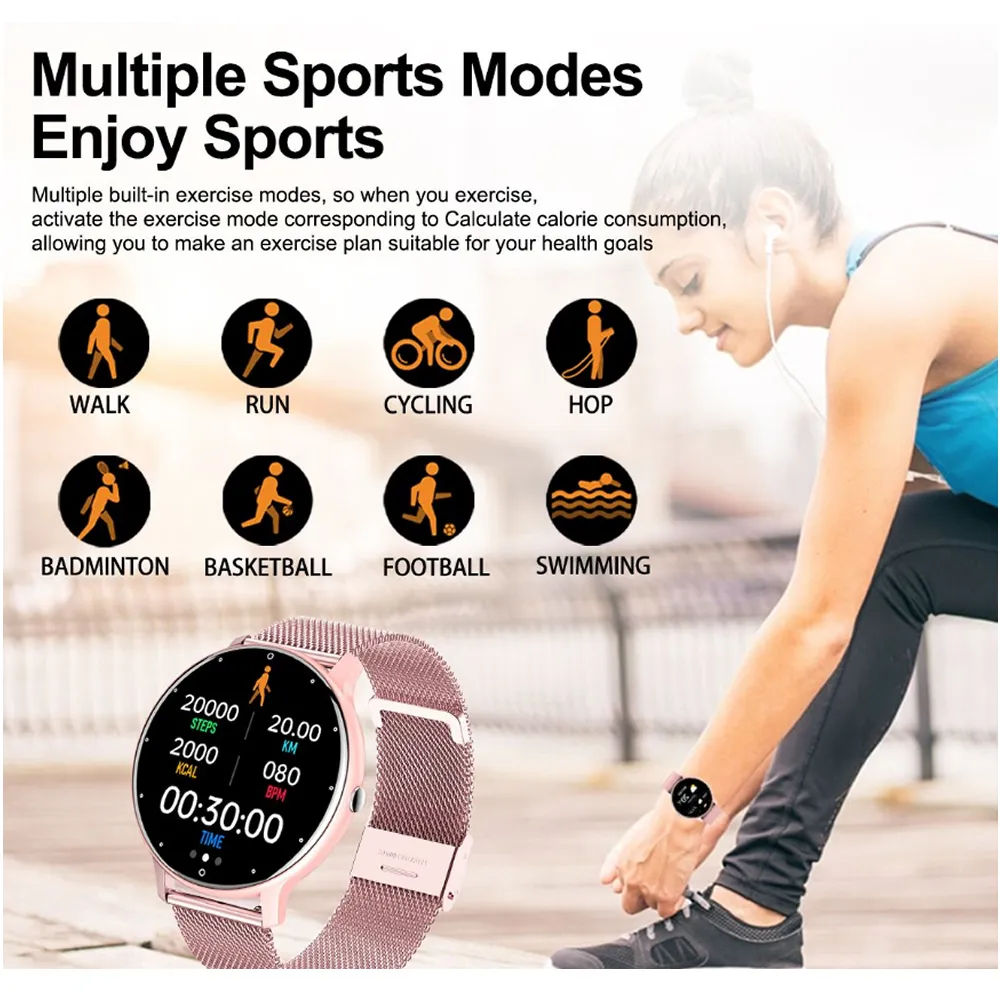 Women'S Multiple Sports Modes Waterproof Stainless Steel Smart Watch