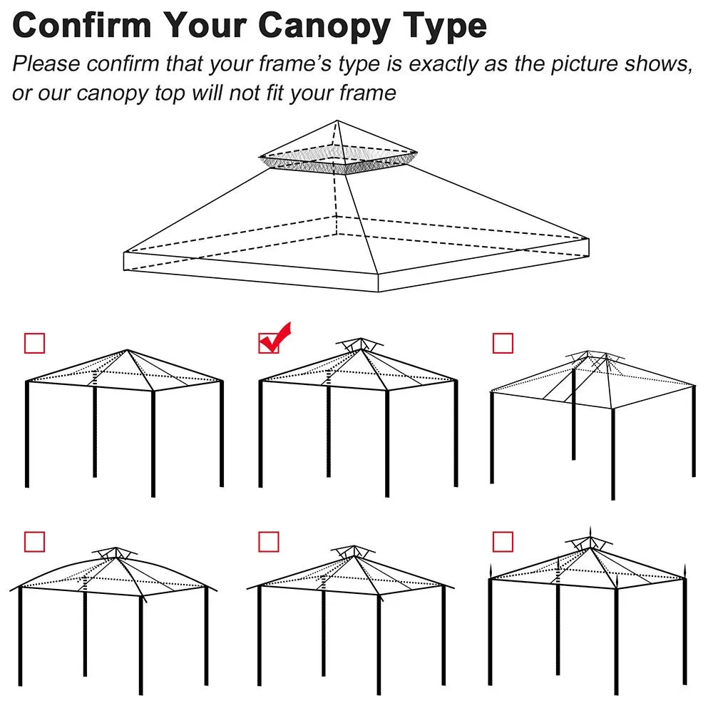 Yescom 8' x 8' Gray Gazebo Canopy Replacement Top 2-Tier